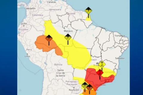 *Brasil permanece com alertas vermelho, laranja e amarelo para chuvas*   ➡️ Em acordo com os alertas emitidos pelo Inmet, a previsão indica continuidade das chuvas até o fim da semana, em razão do segundo evento da Zona de Convergência do Atlântico Sul  🔗 Mais informações: https://tinyurl.com/299bwb2f